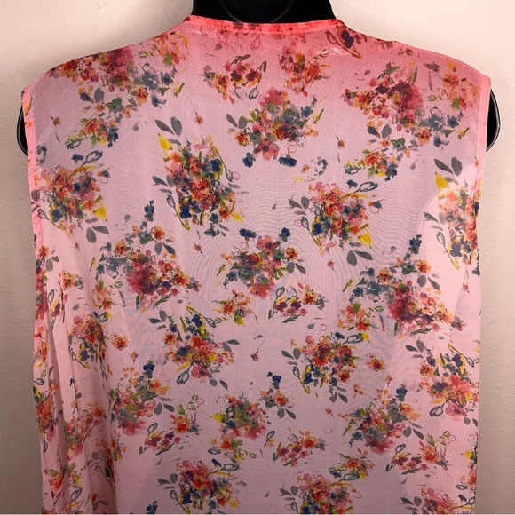 0X Red Orange Floral Sleeveless Semi Sheer Best Ombre Plus 14W Open Front Light - Picture 12 of 15